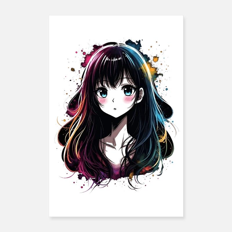 Fille d’anime avec dégradé coloré Poster 40 x 60 cm