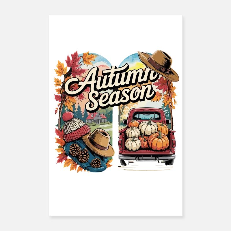 Automne Saison Automne Vibes Citrouille Camionnette Poster 40 x 60 cm