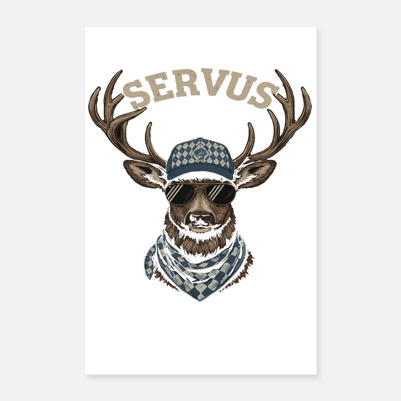Alpen Hirsch Servus Hirschgeantler Tracht Oktober Poster 16" x 24" (40x60 cm)