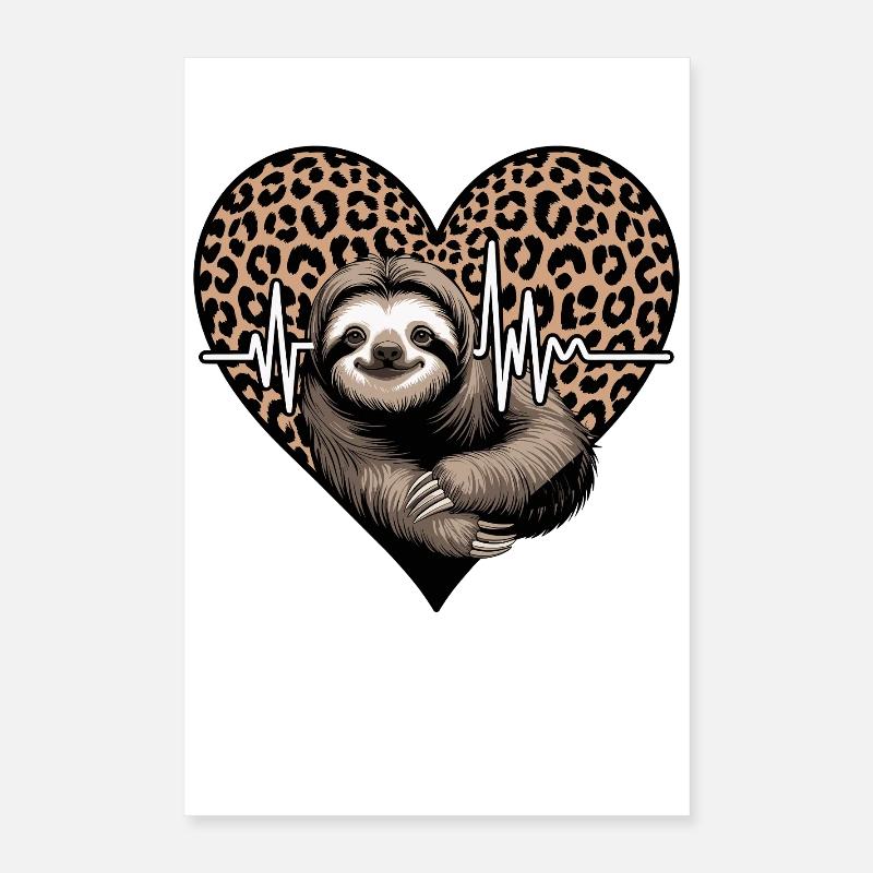 Casual Sloth Heart Leopard Pattern Poster 16" x 24" (40x60 cm)