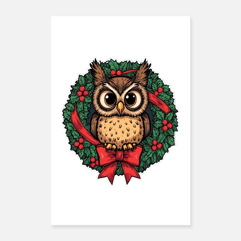 Eule im Weihnachtskranz Poster 40x60 cm