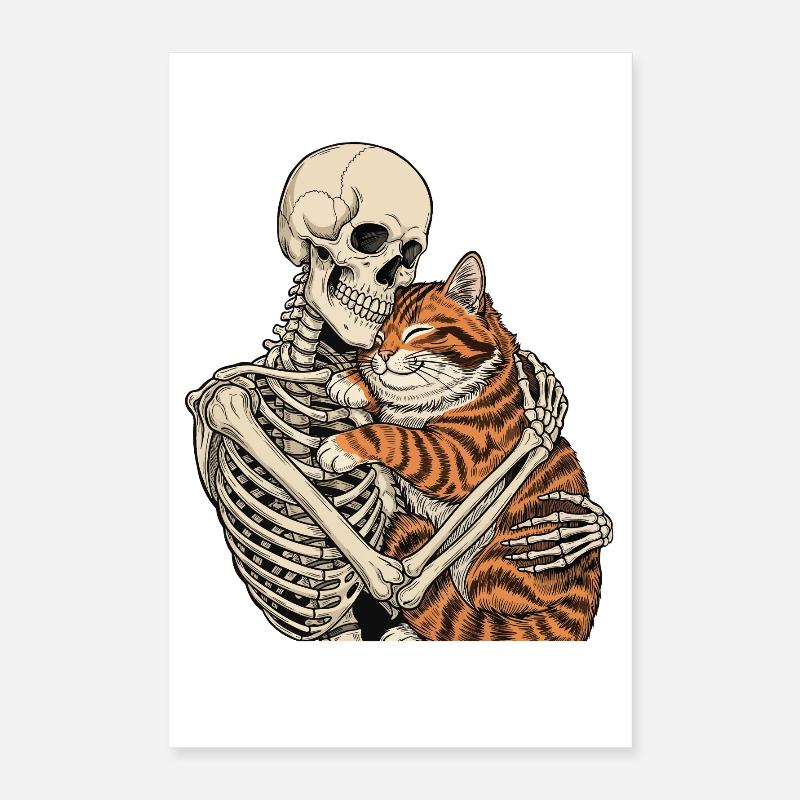 Skeleton Hugging Cat — Spooky Cat Skeleton Cuddle Poster 16" x 24" (40x60 cm)