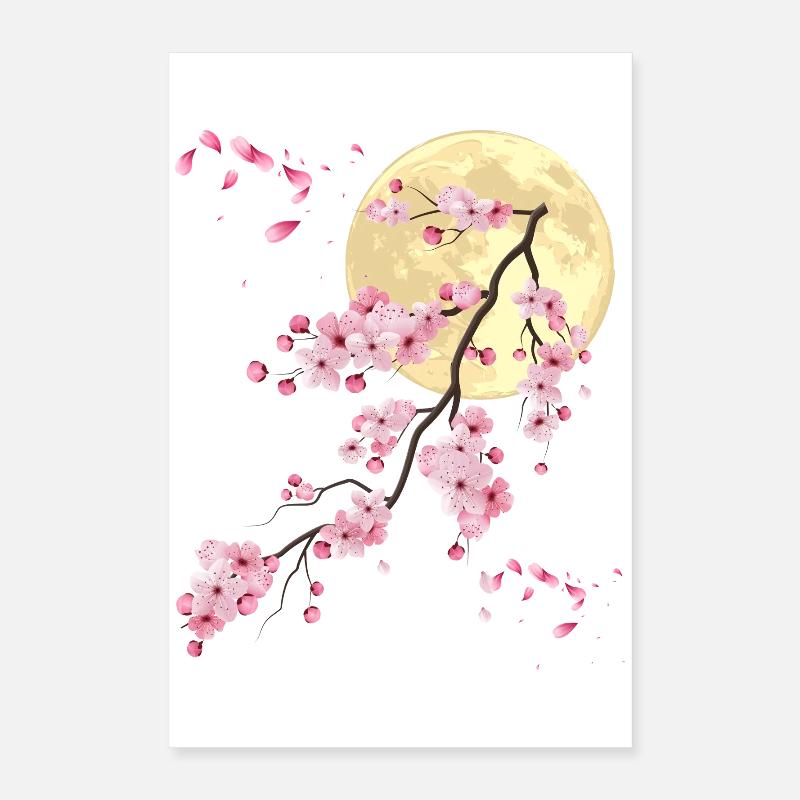 Pleine lune avec fleur de cerisier Poster 40 x 60 cm