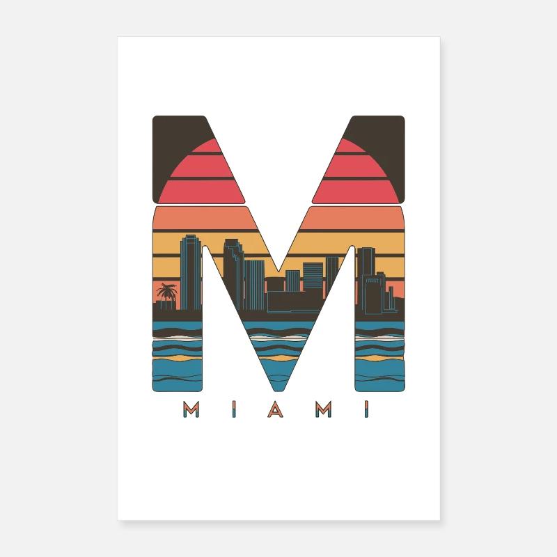 Miami Skyline Retro Sunset Design Poster 16" x 24" (40x60 cm)
