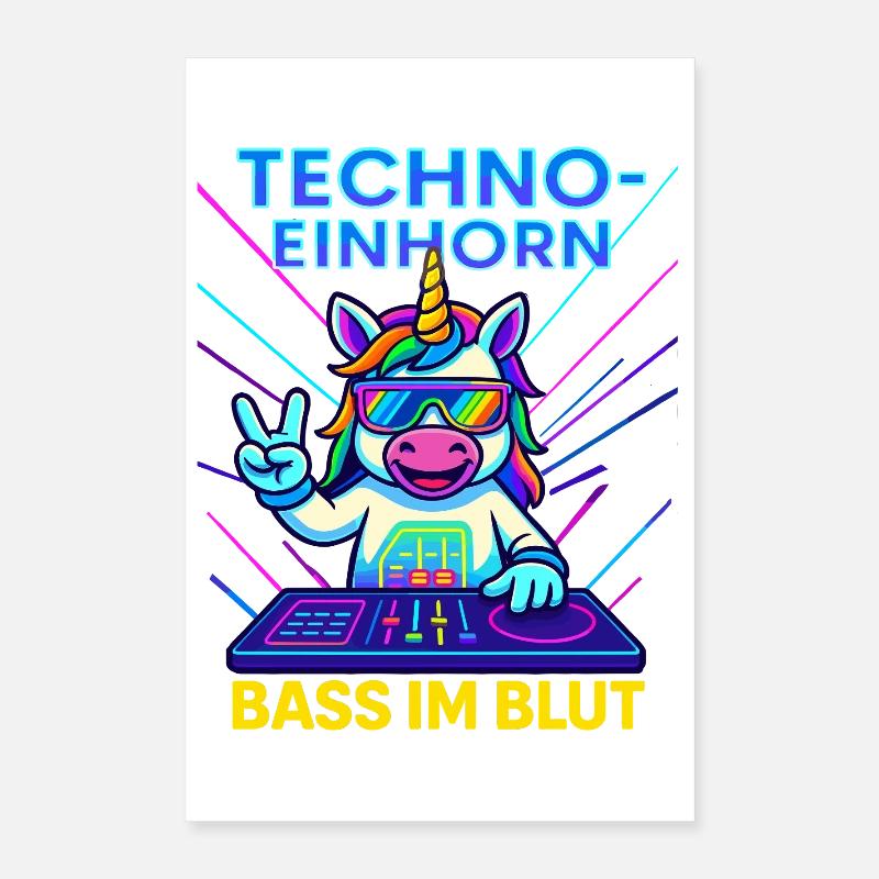 Techno licorne basse dans le sang Poster 40 x 60 cm