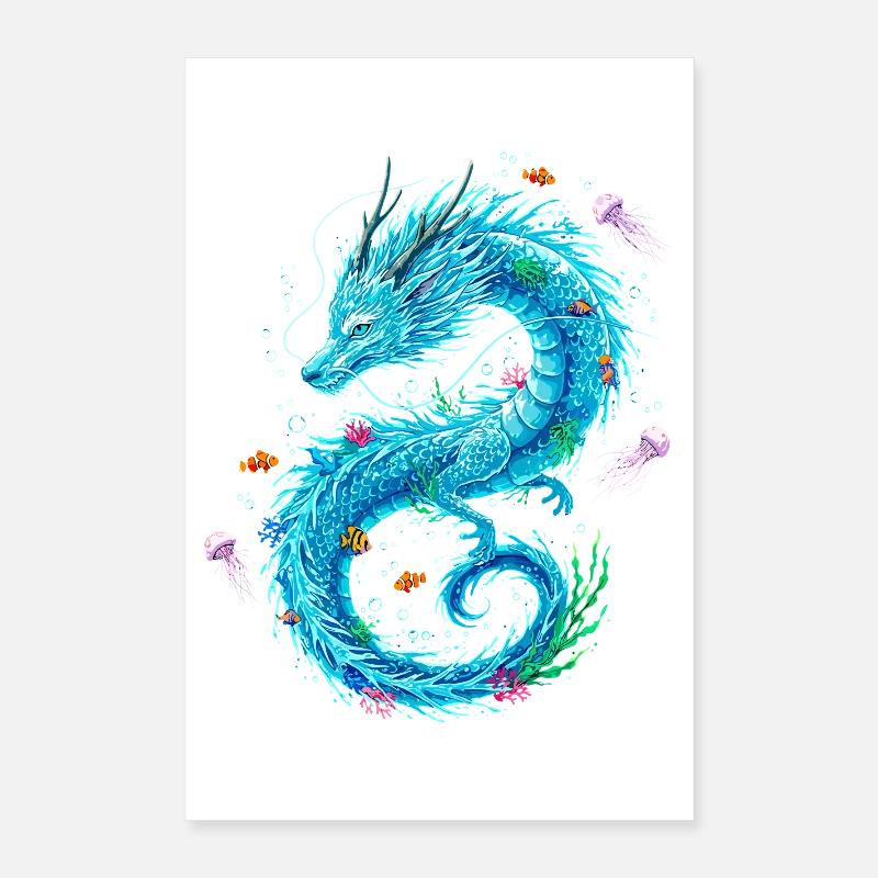 Dragon d’eau avec des créatures marines Poster 40 x 60 cm