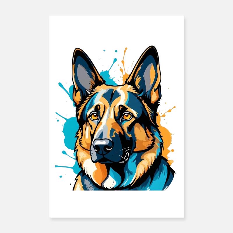 Lebendiger Schäferhund Farbexplosion Poster 40x60 cm