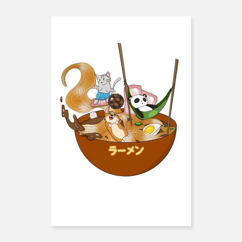 Corgi Panda Katze Ramen Schüssel Poster 40x60 cm