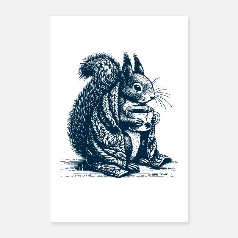 Eichhörnchen mit Tee Poster 40x60 cm