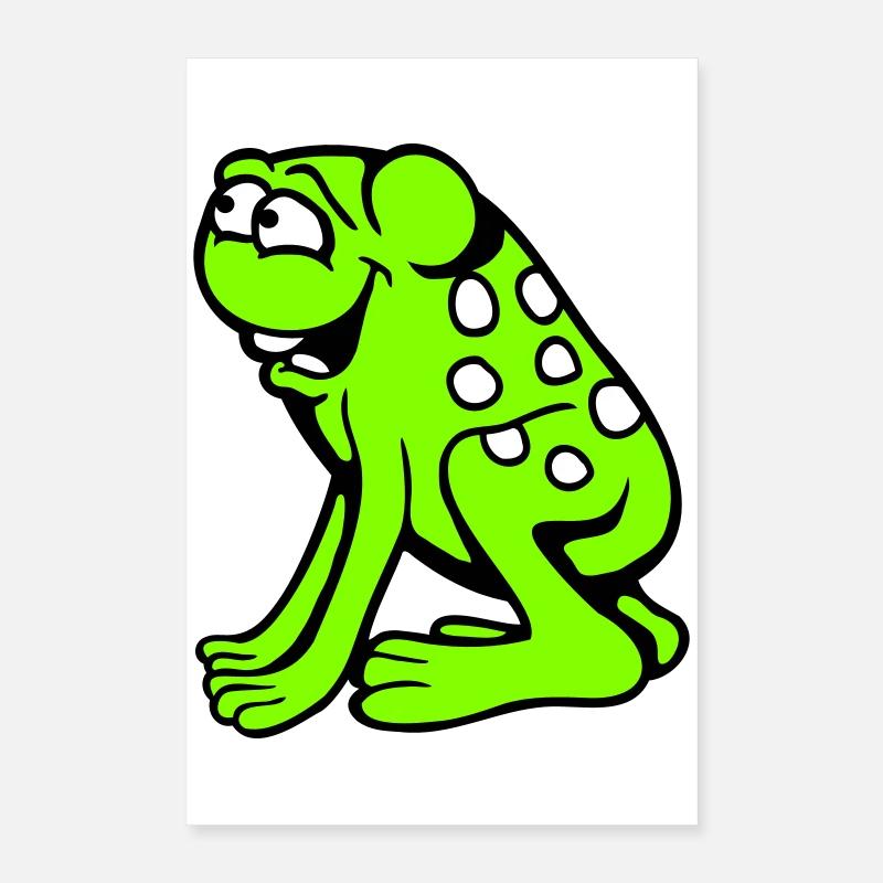 grenouille crapaud rire drôle idiot effronté assis bande dessinée Poster 40 x 60 cm