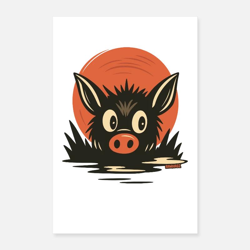 Dessin animé de cochons dans la boue Poster 40 x 60 cm
