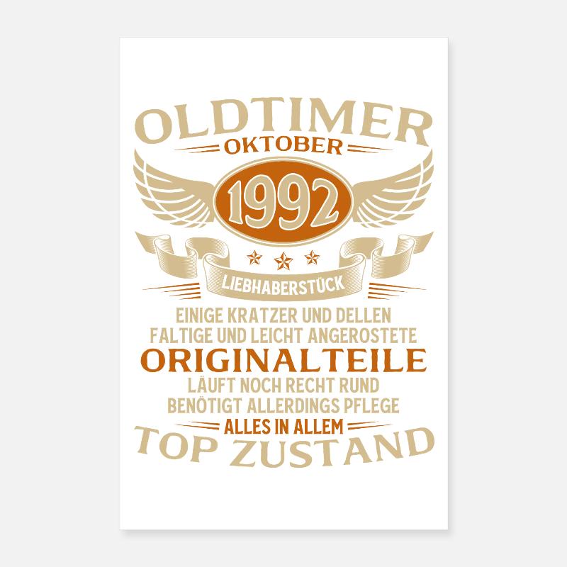 33. Geburtstag Geschenk Oldtimer Oktober 1992 Poster 40x60 cm