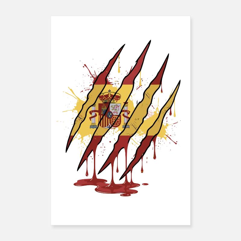 Scratch Mark Spain Flag Claw Grunge Style Poster 16" x 24" (40x60 cm)