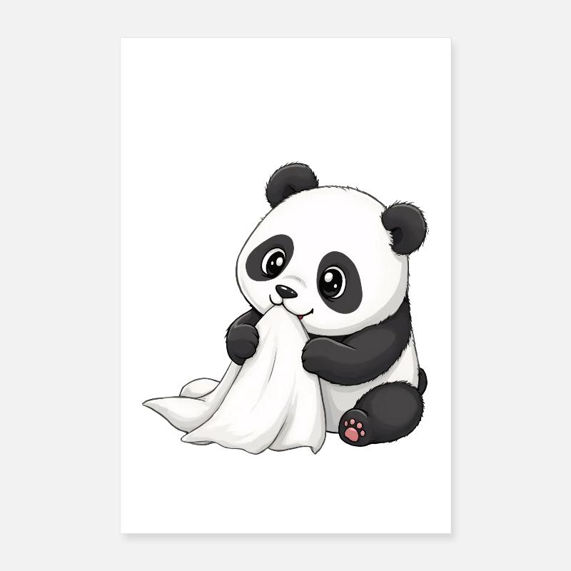 Bébé Panda avec une couette – Dessin animé mignon Poster 40 x 60 cm