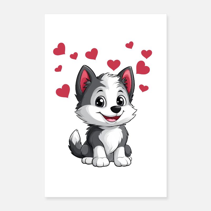 Herziger Husky mit Herzchen Poster 40x60 cm
