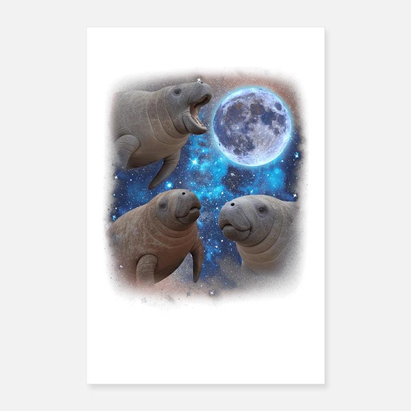 Trois lamantins hurlent à la lune. Étrange mème Poster 40 x 60 cm