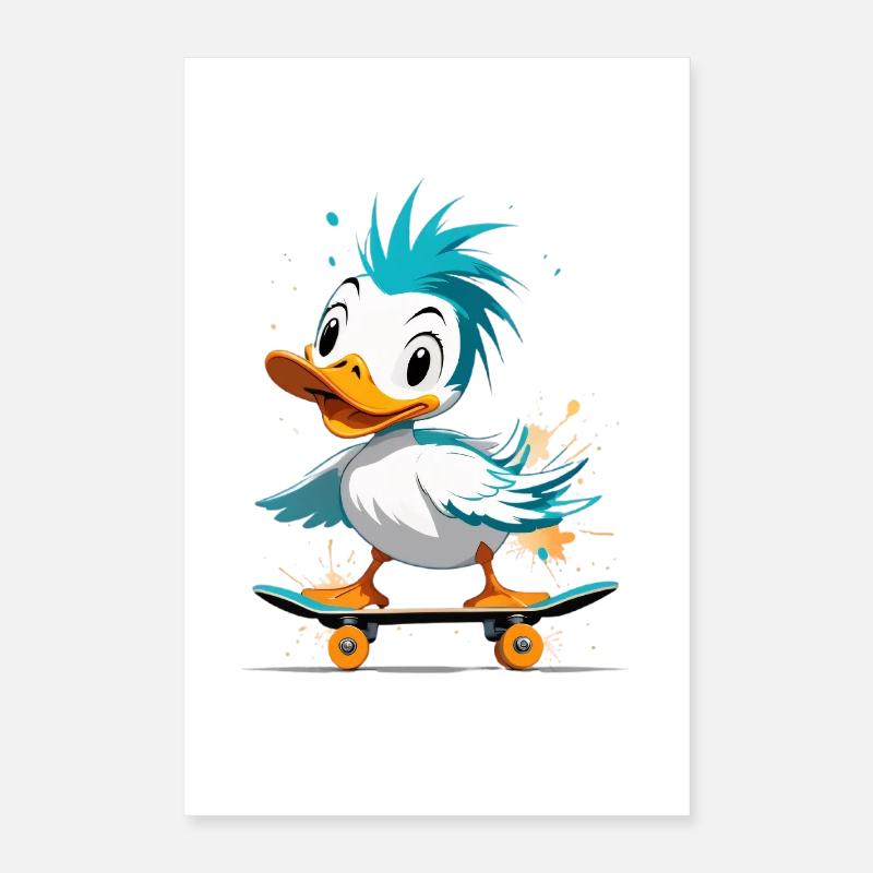 Canard sur skateboard explosion de couleurs Poster 40 x 60 cm