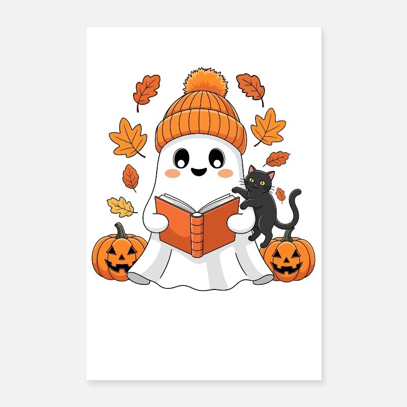 Herbstgeist Leseabend mit Katze Poster 40 x 60 cm