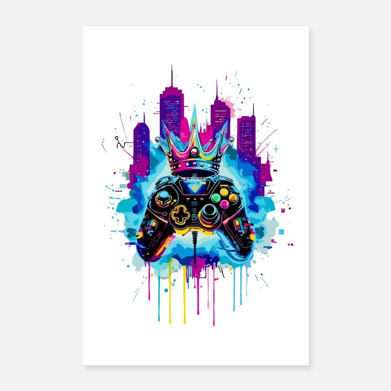 Gaming King Neon Cyberpunk Controller mit Krone  Poster 40x60 cm