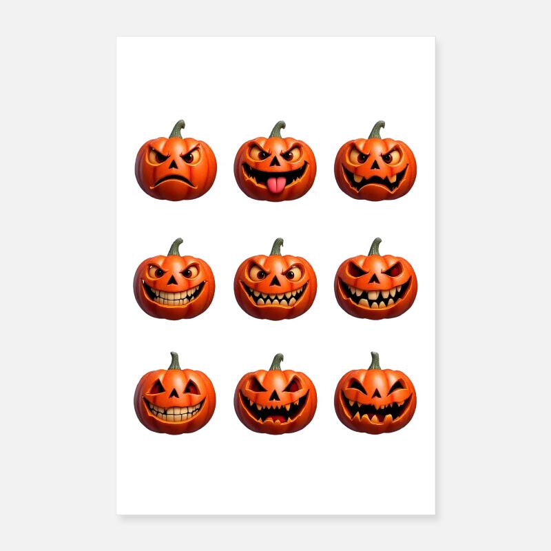 Halloween Pumpkin Faces Pattern Poster 16" x 24" (40x60 cm)