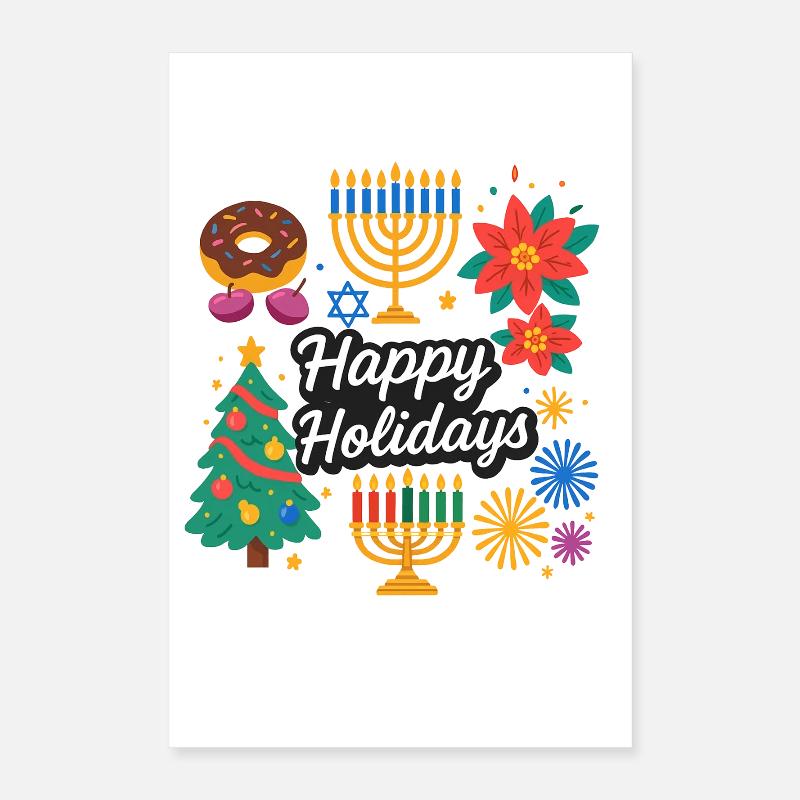 Joyeuses fêtes de Noël et Hanoukka Réveillon du Nouvel An Poster 40 x 60 cm