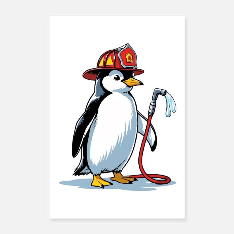 Firefighter Penguin with Hose Poster 16" x 24" (40x60 cm)