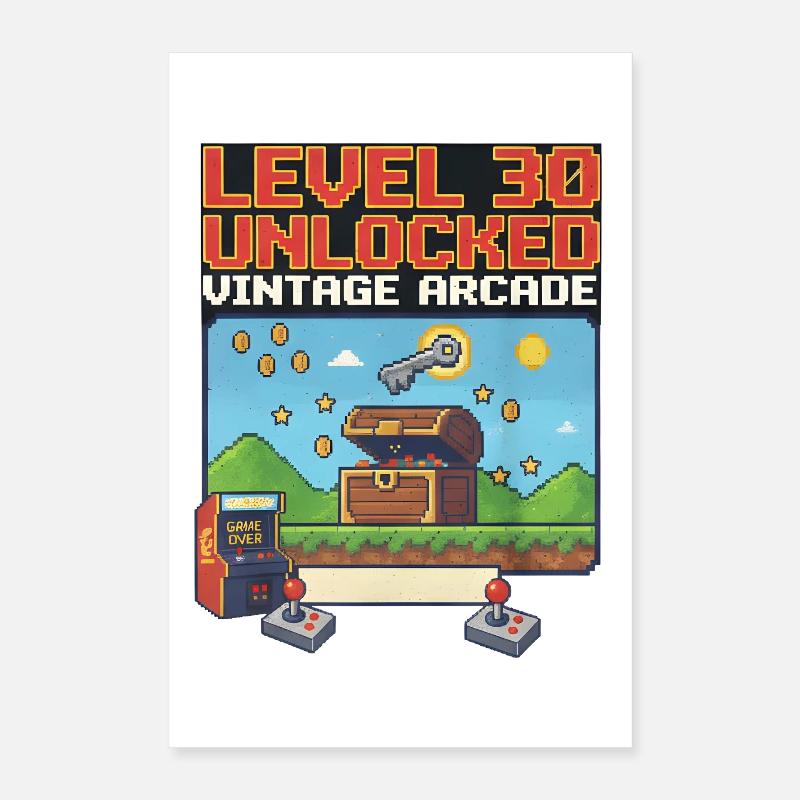 Level 30 Unlocked Vintage Arcade Poster 16" x 24" (40x60 cm)