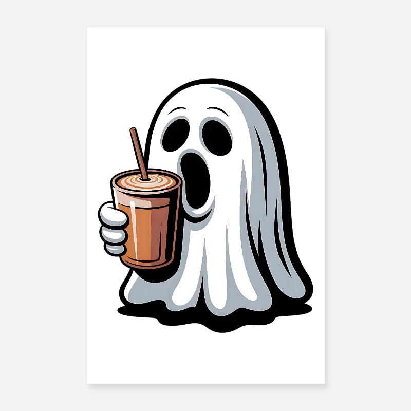 Fantôme avec latte à la citrouille Poster 40 x 60 cm