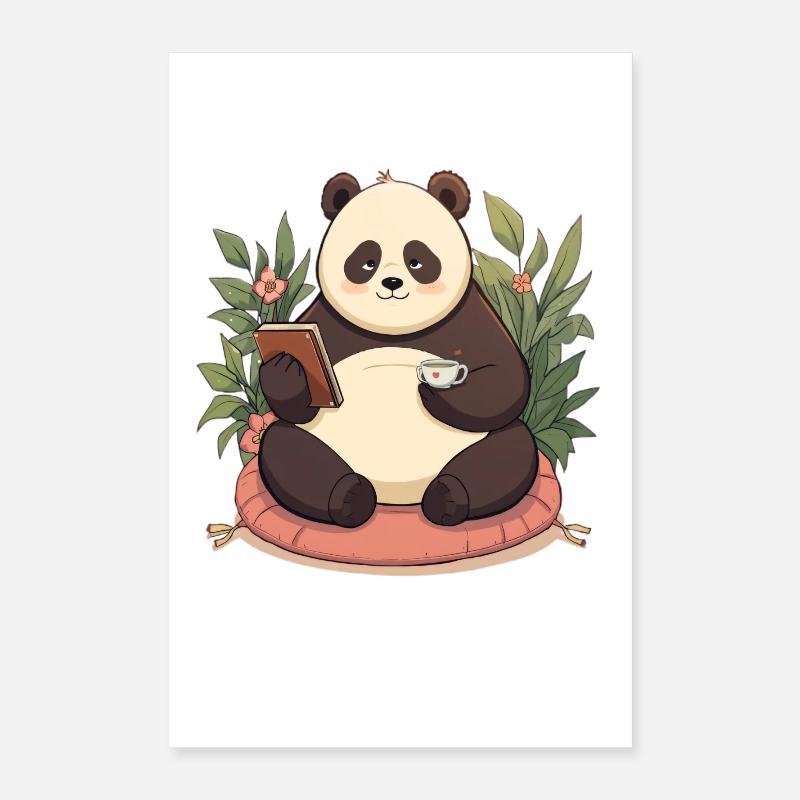 Panda reading with tea Poster 16" x 24" (40x60 cm)