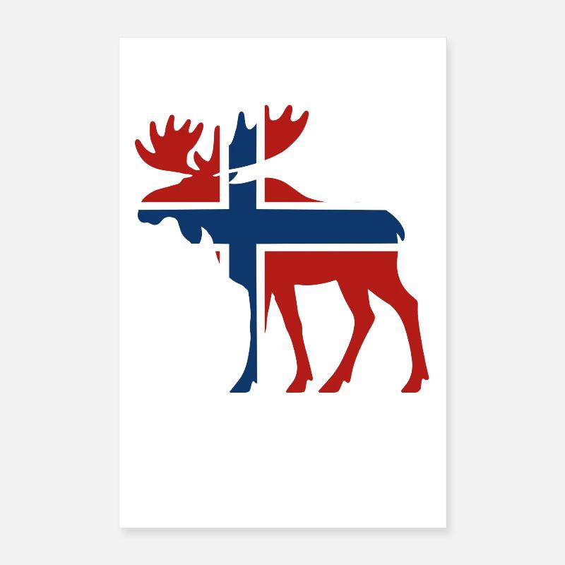 Nordic Moose with Norway Flag Poster 16" x 24" (40x60 cm)