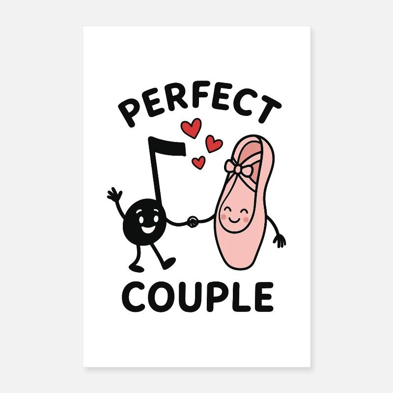Couple parfait Ballet chaussure Note Coeurs Amour Poster 40 x 60 cm