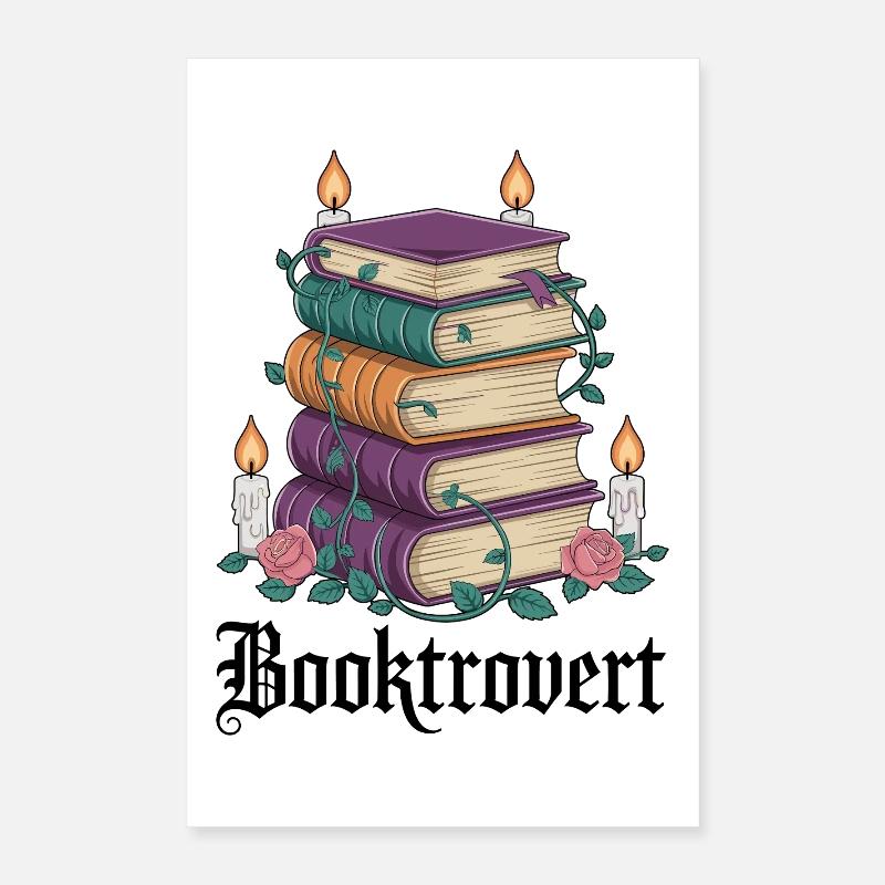 Lesezauber Bücherstapel mit Kerzen Poster 40x60 cm