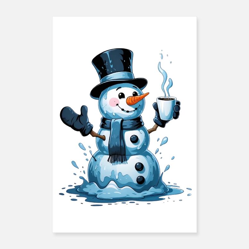 Schneemann mit dampfendem Becher Poster 40x60 cm