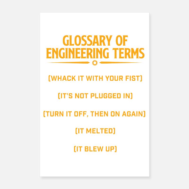 Glossary Of Engineering Terms Funny Mechanical Poster 16" x 24" (40x60 cm)