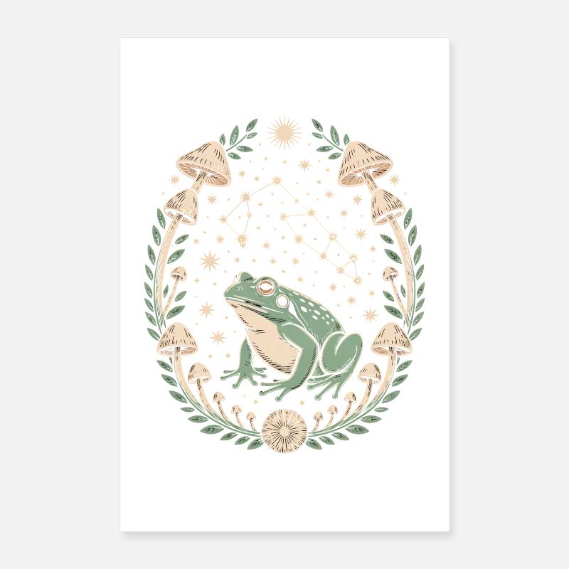 Frog Astrology and Mushroom Pattern Magic Poster 16" x 24" (40x60 cm)