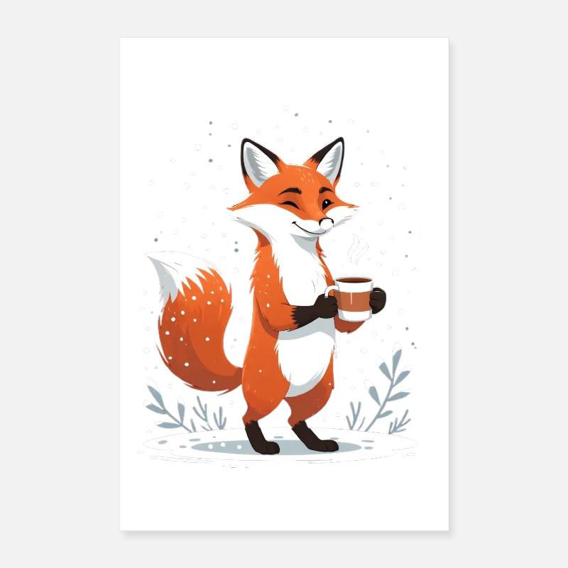 Fuchs mit Kaffee im Winter Poster 40x60 cm