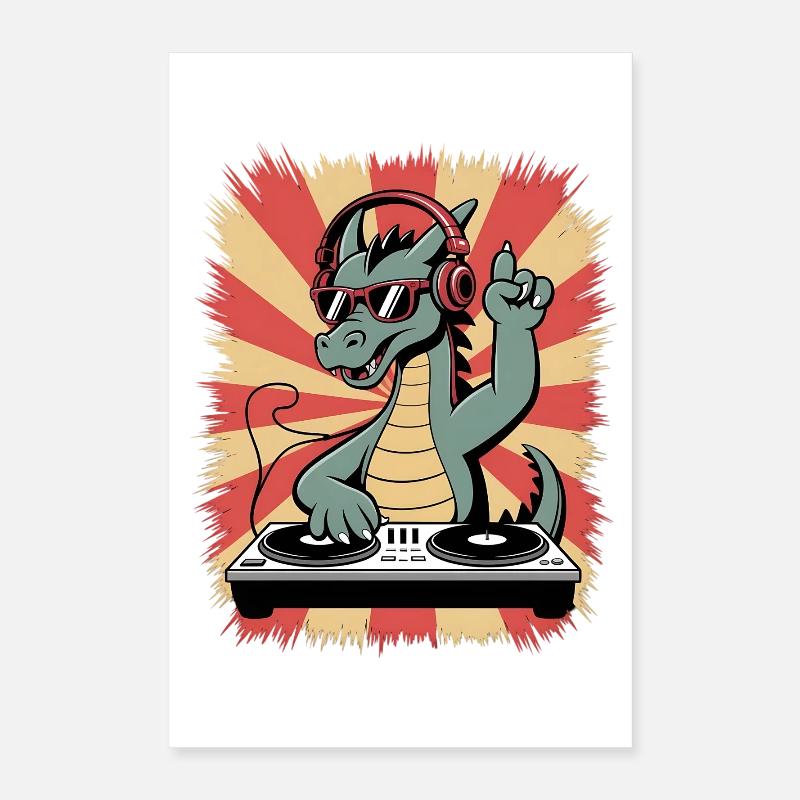 Drachen-DJ mit Kopfhörer-Beat Poster 40x60 cm