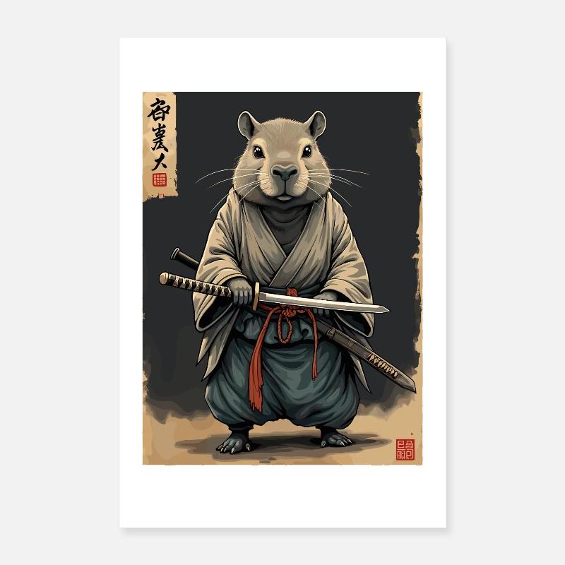 Cappibara Samurai with Katana Poster 16" x 24" (40x60 cm)