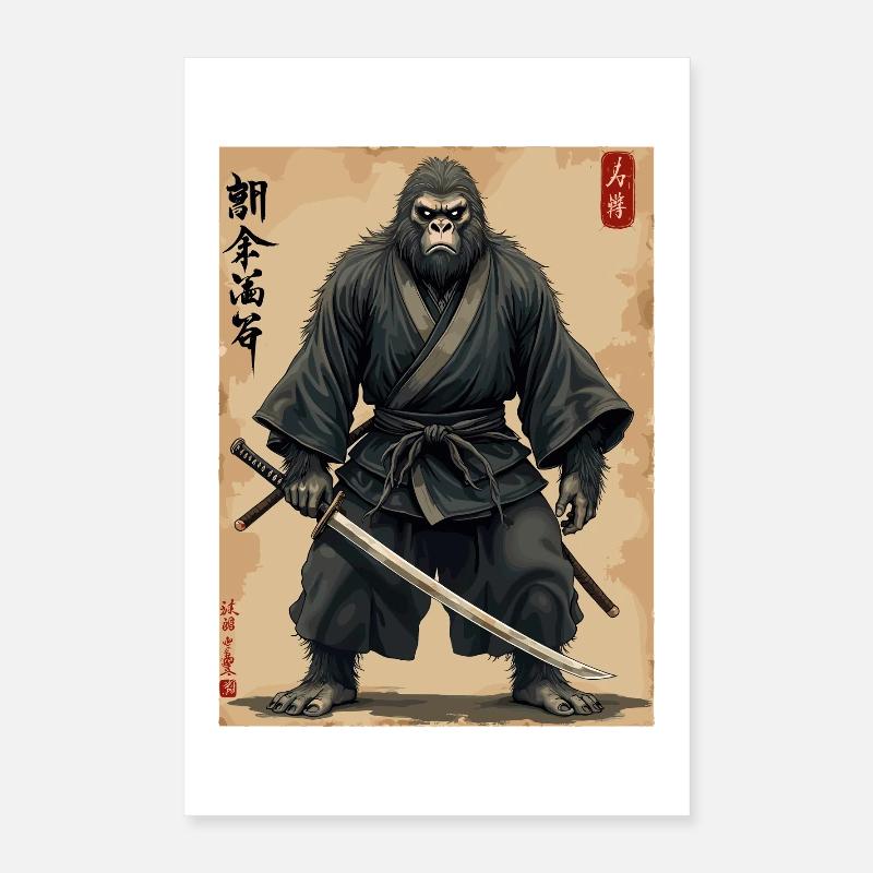 Gorilla Samurai mit Katana Poster 40x60 cm