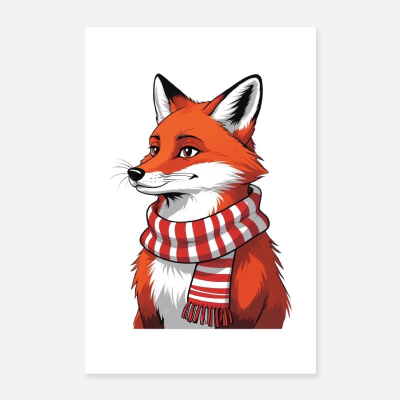 Red fox with scarf illustration Poster 16" x 24" (40x60 cm)