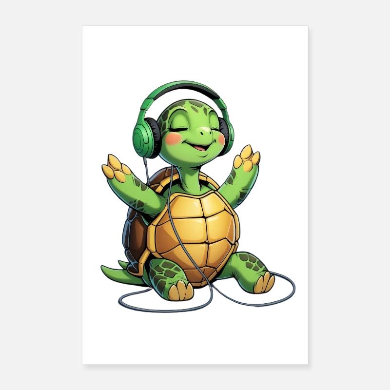 Musikturtle mit Kopfhörern Poster 40x60 cm