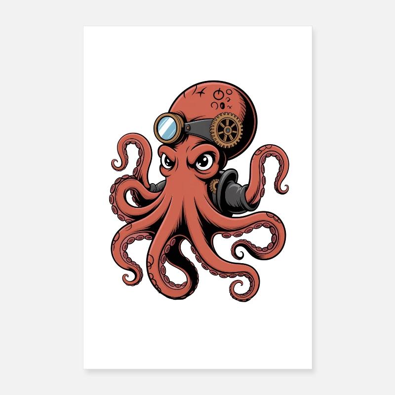 Pieuvre dans le style steampunk avec monocle Poster 40 x 60 cm