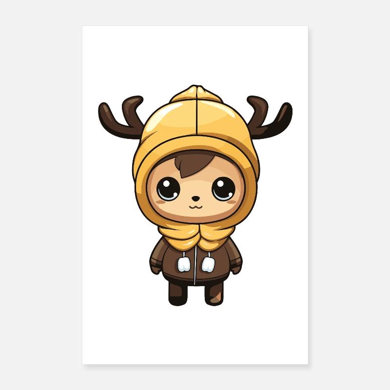 Deer Cute Comic Winter Poster 16" x 24" (40x60 cm)