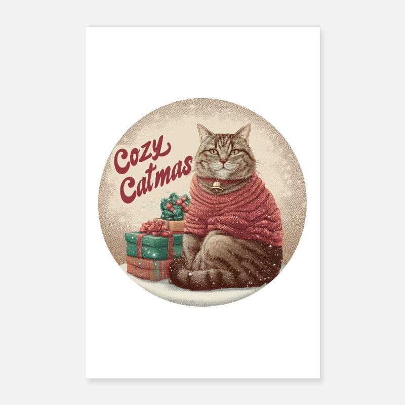 Chemise de chat de Noël Cozy Tabby en pull de Père Noël Poster 40 x 60 cm