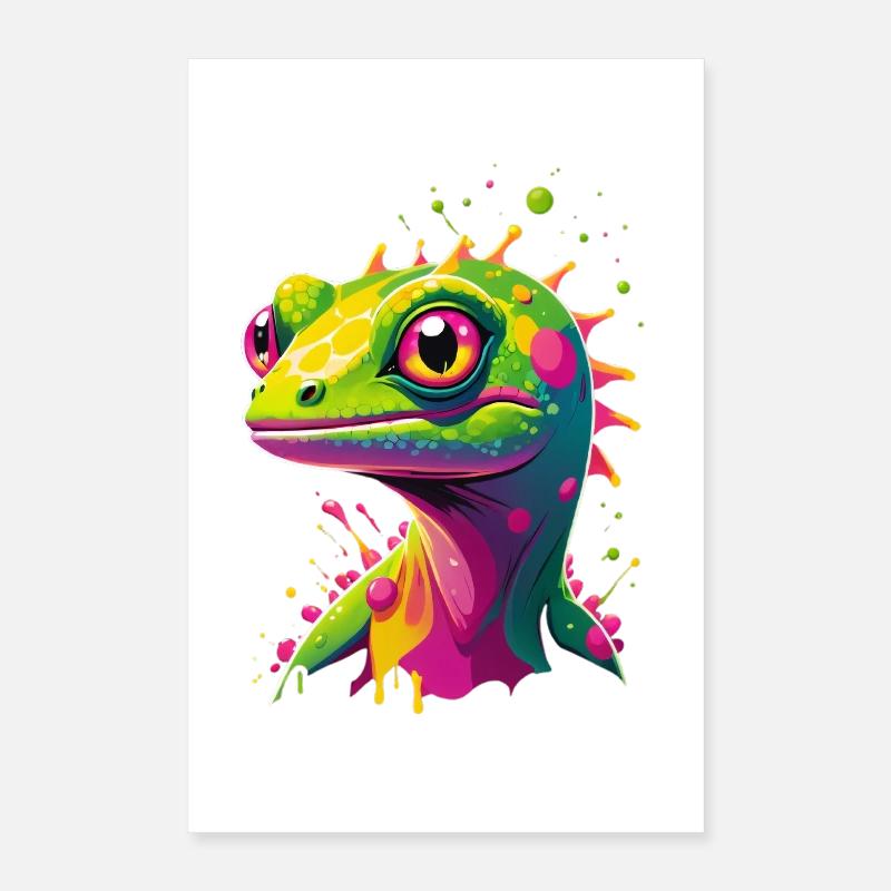 Bunte Echse Neon-Splash Poster 40x60 cm