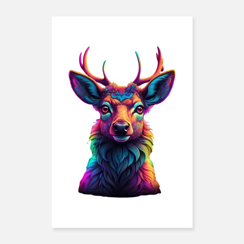 Neon Deer Head Portrait Poster 16" x 24" (40x60 cm)