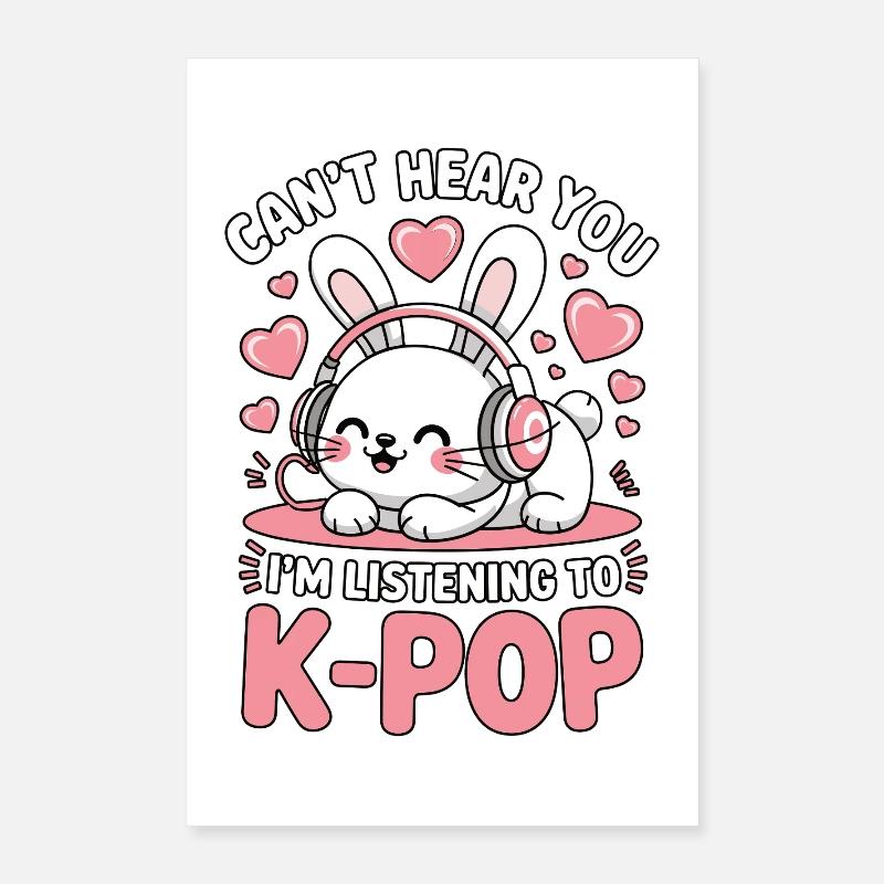 Lapin K-Pop avec écouteurs Poster 40 x 60 cm