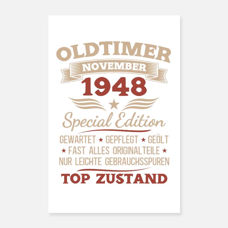 77. Geburtstag Geschenk Oldtimer November 1948 Poster 40x60 cm