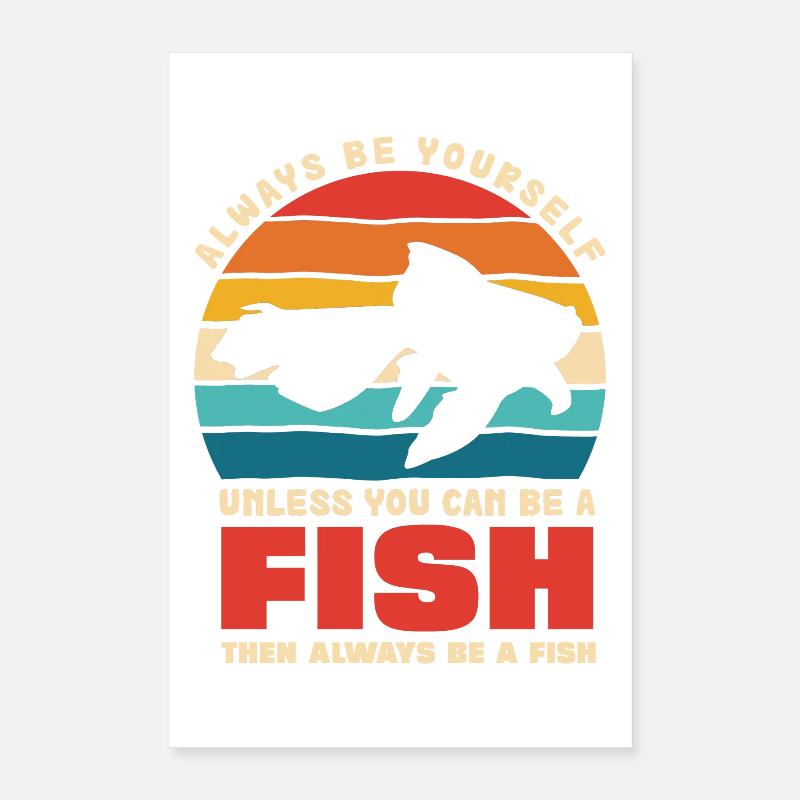 Fish Be Yourself Coucher de soleil rétro Poster 40 x 60 cm