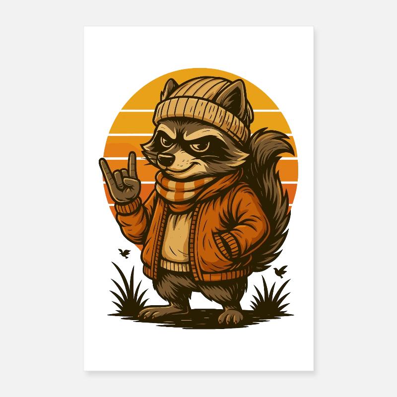 Style rétro raton laveur cool Poster 40 x 60 cm